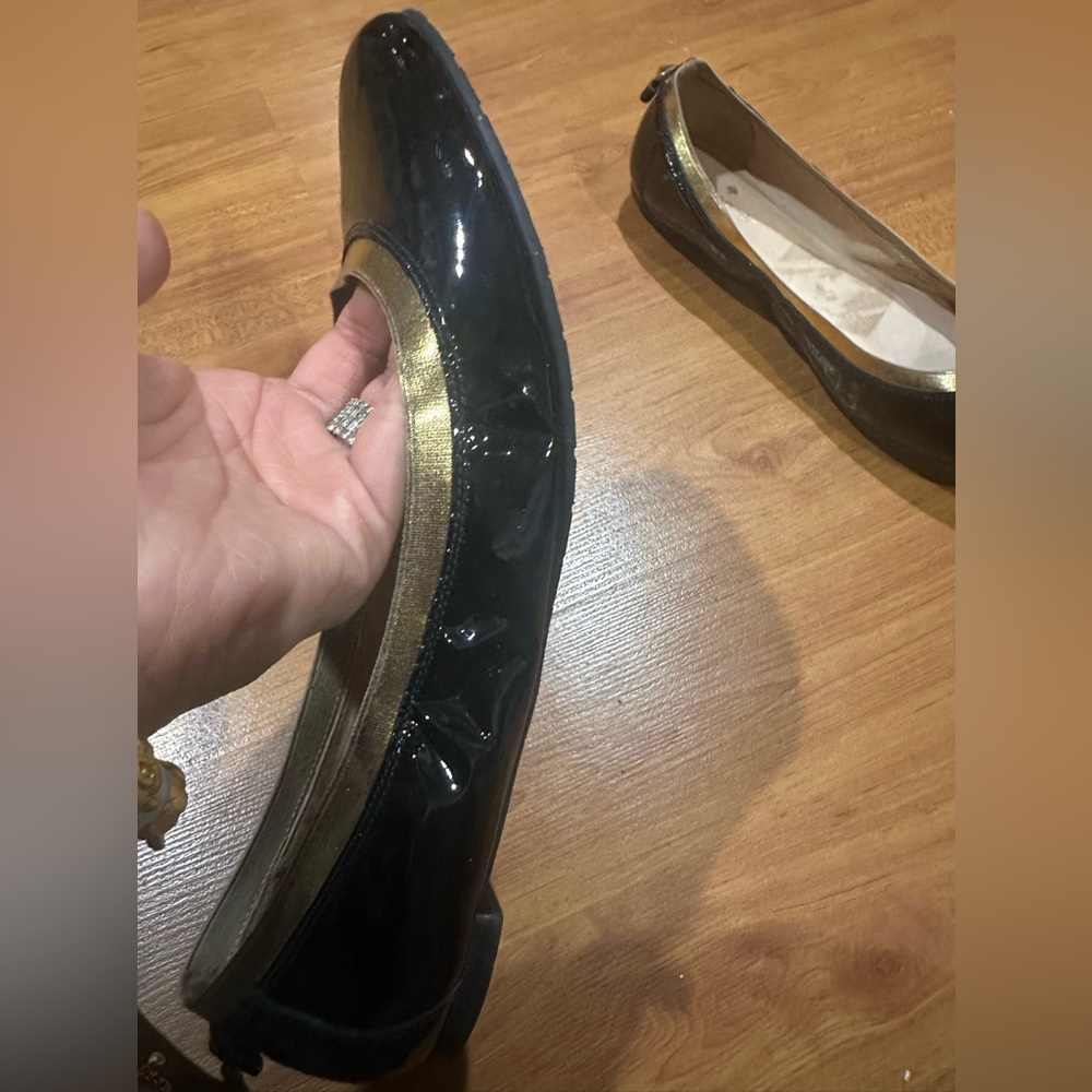 kate spade Black Patent Leather Flats with Gold Trim - Picture 2 of 5